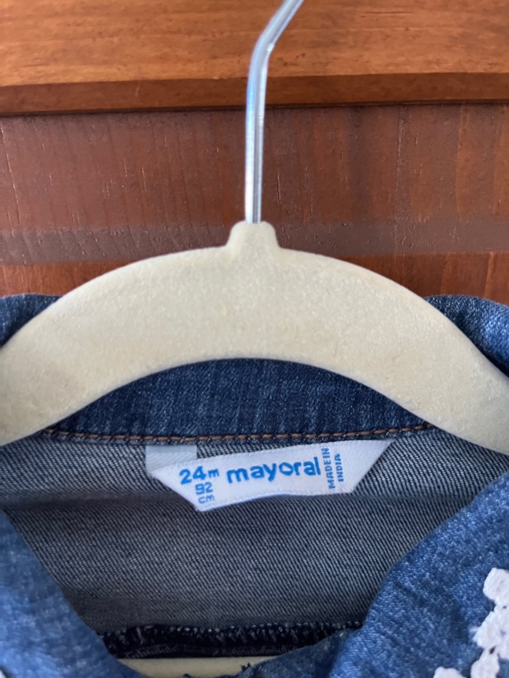 Mayoral Dark Blue Denim Jacket with White Lace Appliqué - Picture 2 of 12